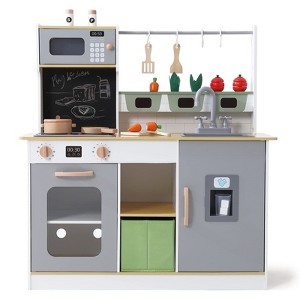 Wooden Farm & Kitchen Playset--Kids Play Kitchen with Cookware Accessorie&Ice Maker, Kitchen Toys - 1 of 4