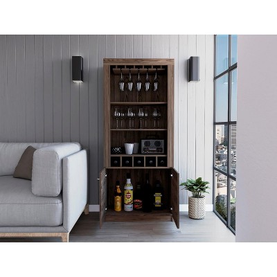 Dakota Sleek Black Particle Board Double Door Bar Cabinet