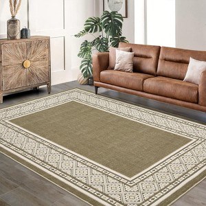 Modern Solid Area Rug Washable Living Room Rugs with Non Slip Backing Bordered Throw Carpet Foldable Neutral Floor Rugs - 1 of 4