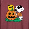 Women's - Peanuts - Snoopy Joe Cool Halloween Pumpkin Lightweight French Terry Wide Neck Long Sleeve Shirt - 2 of 4