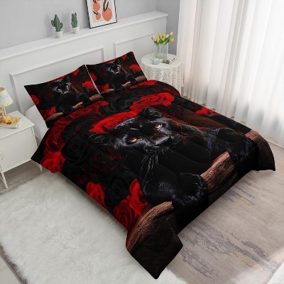 Acoinel Cheetah Animal Comforter Set with 1 Quilt 2 Pillowcases, for Women Girls Adults Bedroom