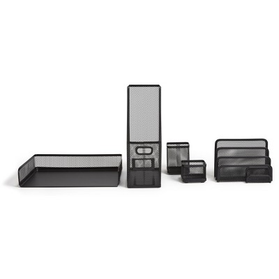 Matte Black Metal Mesh 5-Piece Desk Organizer Set