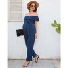 Casual Off Shoulder Maternity Jumpsuits Short Ruffle Sleeves Belted Wide Leg Jumpsuits Romper dark blue_M - 4 of 4