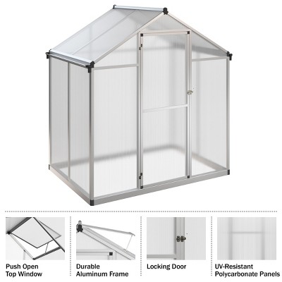4ft x 6ft Aluminum Frame Walk-In Greenhouse with Polycarbonate Panels