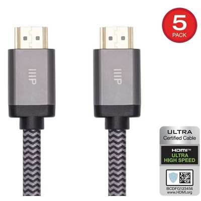 Monoprice 8K Certified Braided Ultra High Speed HDMI 2.1 Cable - 3 Feet - Black (5 Pack) 48Gbps, Compatible With Sony PS 5, PS 5 Digital Edition, Xbox