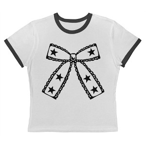Rerun Island Women's Stars Black Bow Short Sleeve Graphic Cotton Retro Vintage Ranger Baby Tee - White Caviar M - 1 of 4