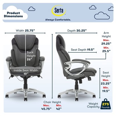 Gray Leather Executive Office Chair with Lumbar Support