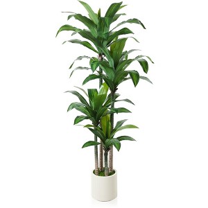 DR.Planzen 5-6FT Artificial Dracaena Tree with UV Resistant Leaves - Potted Fake Plant for Indoor/Outdoor Floor Decor, White Plastic Planter - 1 of 4