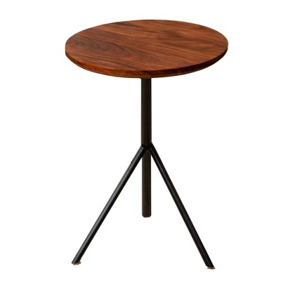 Round Solid Wood Industrial End Table with Sleek Metal Legs Brown/Black - The Urban Port