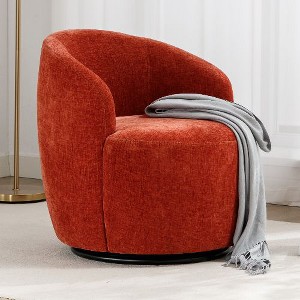 CAVINAS 360-degree Swivel Barrel Chair, Chenille Fabric Swivel Accent Chair, Armchair with Black Powder Coating Metal Ring for Living Room, Bedroom - 1 of 4