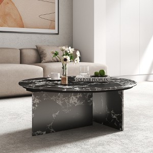 3.5" Marble Round Coffee Tables For Living Room, Center Table For Waiting Area, Space-Saving Coffee Table For Living Room - 1 of 4