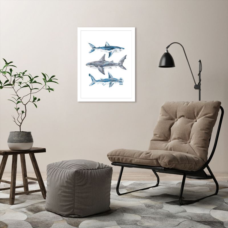 Americanflat Animal Minimalist Painted Shark Trio 1 By Jetty Home White Framed Print Wall Art, 6 of 8