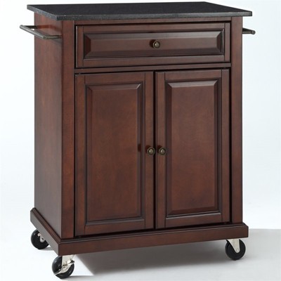 Wood Solid Black Granite Top Kitchen Cart in Mahogany Brown - Bowery Hill