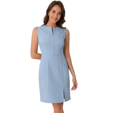 Женские платья INSPIRE CHIC Women's Office Round Neck Sleeveless Zipper Front Midi Dress Blue Medium