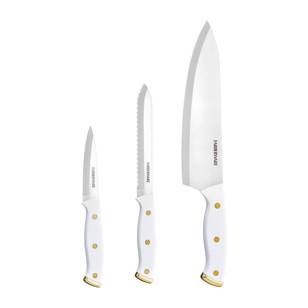 Photos - Bakeware Farberware 3pc Knife Set White/Gold