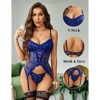 Clotth Women's Floral Lace Garter Lingerie Set - Cute Babydoll Bodysuit, Bra and Panty Set, Elegant Lingerie-Navy Blue - 4 of 4