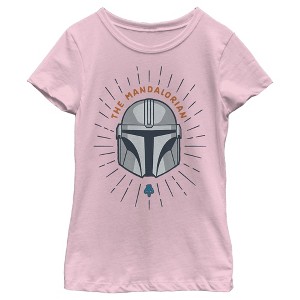 Girl's Star Wars The Mandalorian Helmet Cartoon T-Shirt - 1 of 3