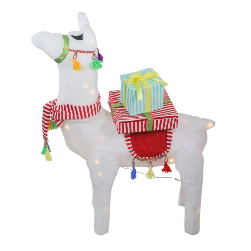 Northlight 31" LED Lighted Plush Fabric Llama with Gifts Christmas Outdoor Decoration, 1 of 6