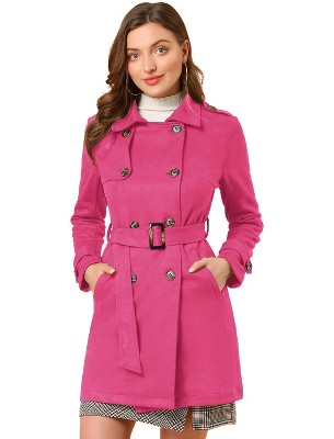 Allegra K Women's Notched Lapel Double Breasted Faux Suede Trench Coat with Belt