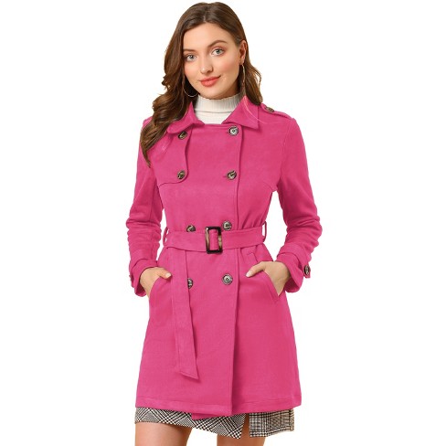 Allegra K Women's Notched Lapel Double Breasted Faux Suede Trench Coat ...