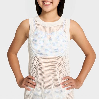 Art Class Girls' Solid Crochet Dress Swimsuit Cover-Up - art class™ White XS — фото 3