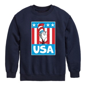 Boys' - Dr. Seuss - Cat In The Hat USA Graphic Long Sleeve Fleece Sweatshirt - 1 of 4