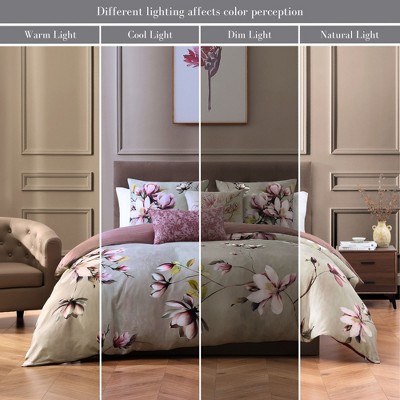 King Size Purple Floral Cotton Reversible Comforter Set