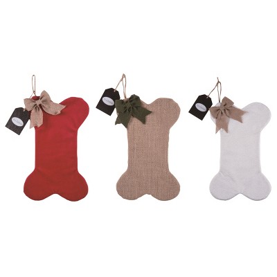 Transpac Fabric Bone Stocking Set of 3 Christmas Home Decorations