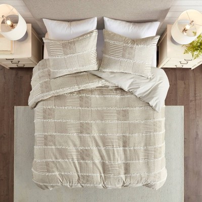 3pc Full/Queen Raven Cotton Clipped Duvet Cover Set - Taupe