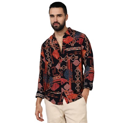 Campus Sutra Men Men's Crimson Red & Navy Blue Artistic Block Shirt