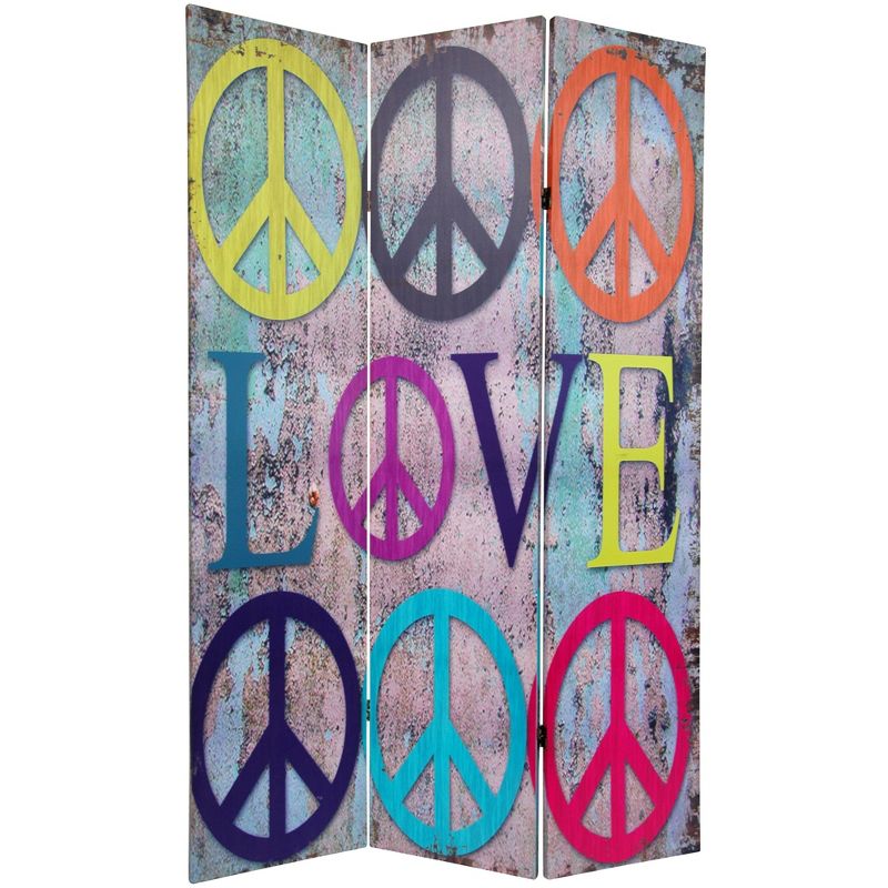 6' Tall Double Sided Multi Color Peace And Love Room Divider - Oriental Furniture, 3 of 6