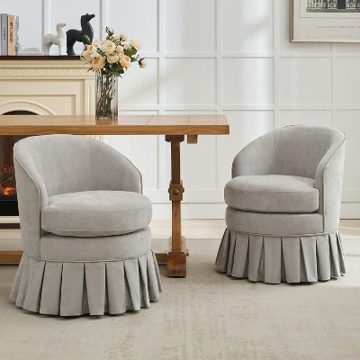Mid-Century Modern Swivel Accent Chair – Compact Desk & Makeup Chair for Small Spaces, 300lb Capacity, Grey/Beige
