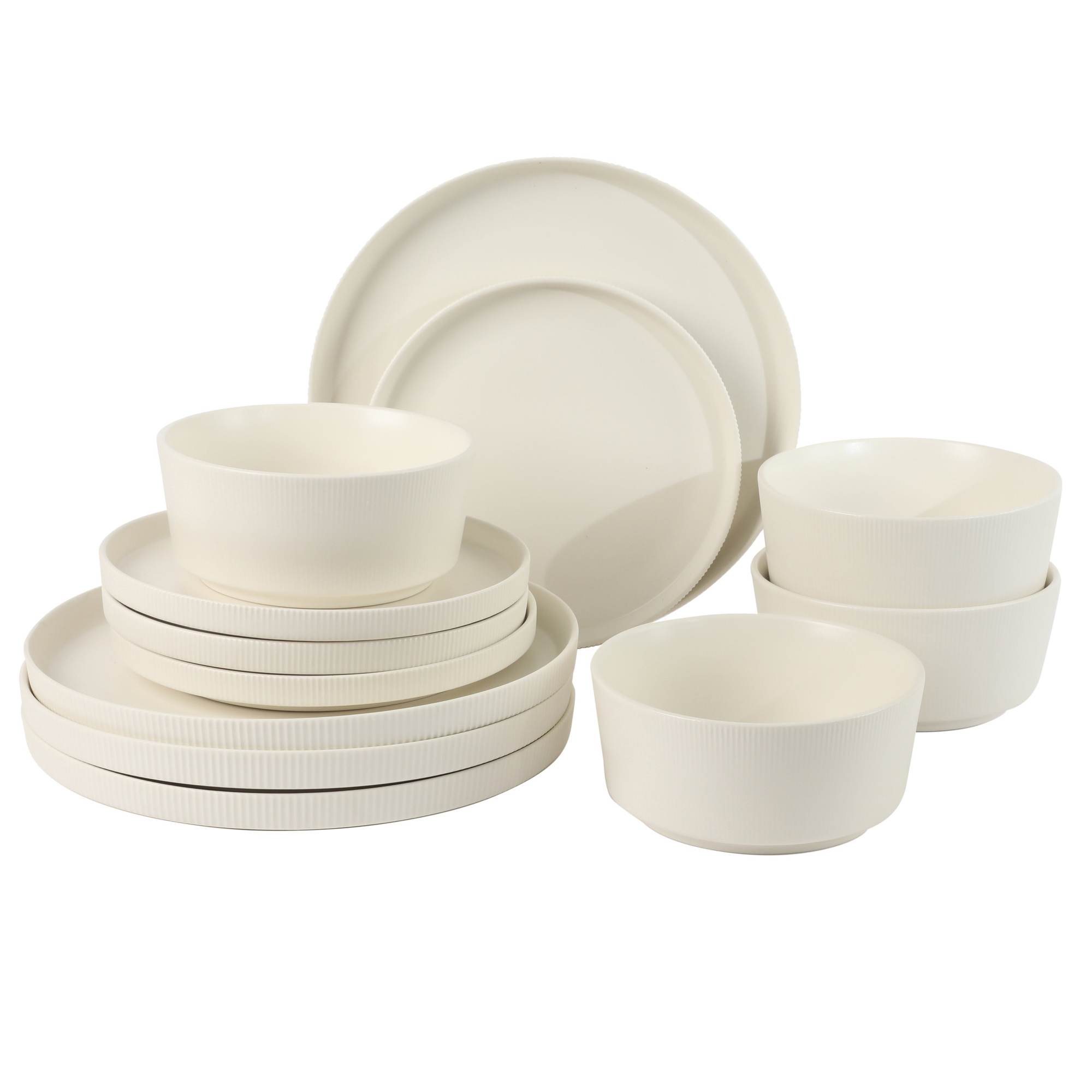 Gibson Home Dempsey Road 12-Piece Stoneware Embossed Dinnerware Set – Service for 4 - White