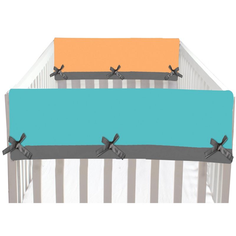 Bacati - Solid Aqua/Orange/Gray Solid Crib Rail Guard Cover set of 2 Small Side, 1 of 7