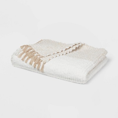 Chunky Woven Color Block Throw Blanket White/Natural - Threshold™