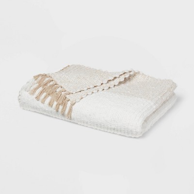 Chunky Woven Color Block Bed Throw White Natural Threshold