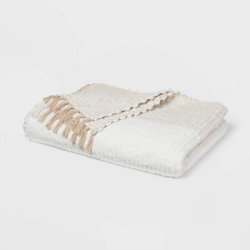 Chunky Woven Color Block Bed Throw White natural Threshold Target