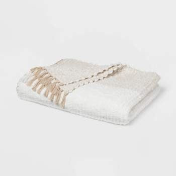 Chunky Woven Color Block Bed Throw White/Natural - Threshold™