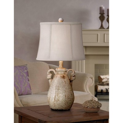Sofia Rustic Farmhouse 22" Ivory Ceramic Table Lamp with Beige Shade