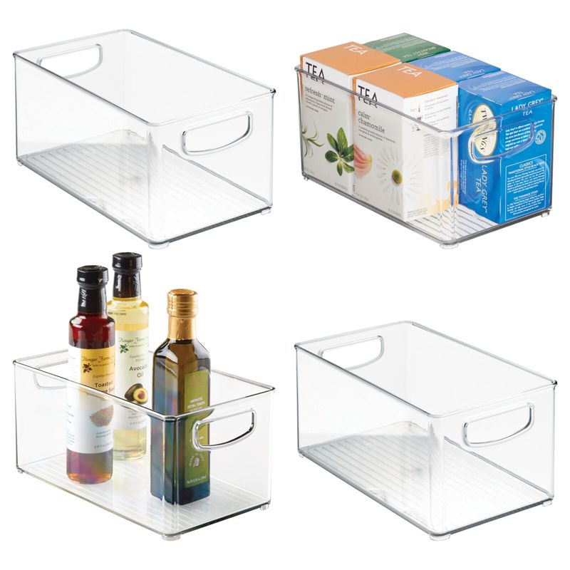 mDesign Linus Plastic Kitchen Pantry Storage Organizer Bin with Handles, 4 Pack - Clear, 10 x 6 x 5, 1 of 10