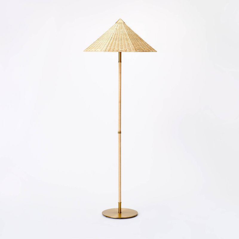 Floor Lamp Gold Iron with Tapered Rattan Shade (Includes LED Light Bulb) - Threshold&#8482; designed with Studio McGee, 1 of 6