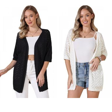 INSPIRE CHIC Women's Half Sleeve Lightweight Open Front Sheer Knit