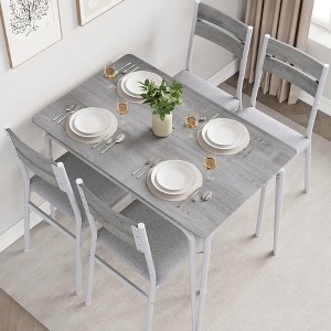 5 Piece Dining Table Set for 4, Compact Square Table Chairs, Sturdy MDF Top, Metal Frame, Space-Saving Breakfast Set - 1 of 4