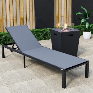 LeisureMod Marlin Modern Outdoor Patio Chaise Lounge Chair in Black Aluminum Frame with Square Fire Pit Side Table - 1 of 4