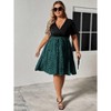 Plus Size Midi Dress for Summer Short Sleeve Faux Wrap Fit and Flared Dress V Neck Belted Summer Dress Irregular Polka Dot Teacher Dress - 2 of 4