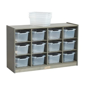 ECR4Kids 12 Cubby Mobile Tray Cabinet with 15 Scoop Front Storage Bins, 3x4, Grey Wash - 1 of 4