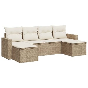 vidaXL 6 Piece Patio Sofa Set with Cushions - Beige and Cream Without Table - 1 of 4