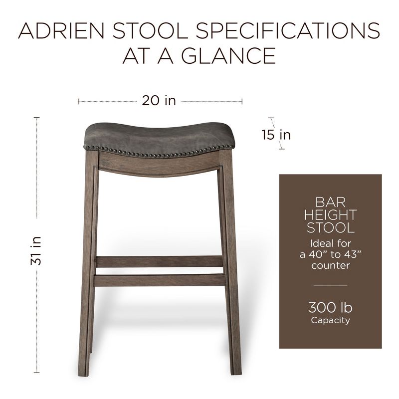 Maven Lane Adrien Saddle Barstool with Vegan Leather Upholstery, 6 of 8