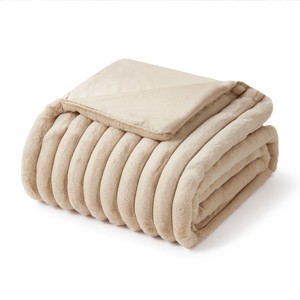 Amelie Home Soft Faux Fur Throw Blanket, Faux Rabbit Fur Striped Throw Blanket - 1 of 4
