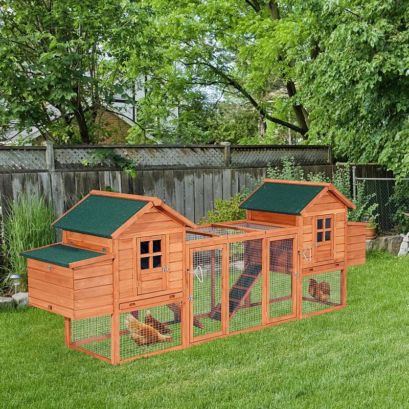 PawHut 124" Dual Chicken Coop, Wooden Large Chicken House, or Rabbit Hutch, Hen Poultry Cage Backyard with Outdoor Ramps and Nesting Boxes, 4 of 10